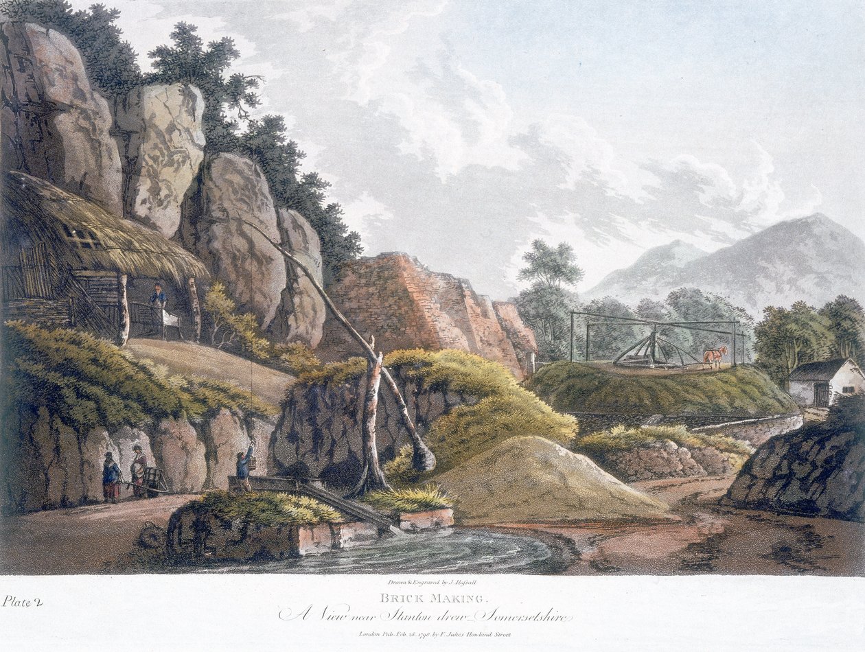 Stanton Drew yakınlarında Tuğla Yapımı, Somerset, 28 Şubat 1798 (renkli aquatint) by J. Hassall
