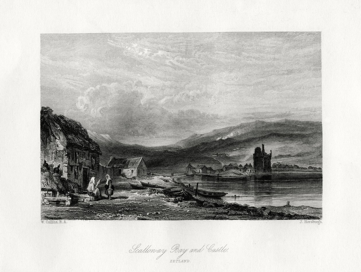 Scalloway Körfezi ve kale, Zetland, 19. yüzyıl by J. Horsburgh