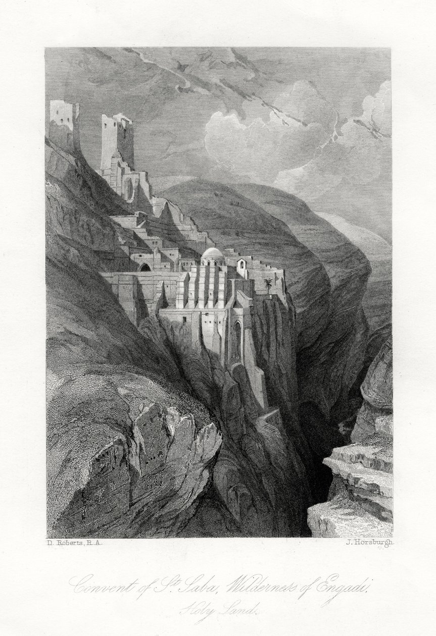 Aziz Saba Manastırı, Engadi Vahşi Doğası, Kutsal Topraklar, 19. yüzyıl. by J. Horsburgh