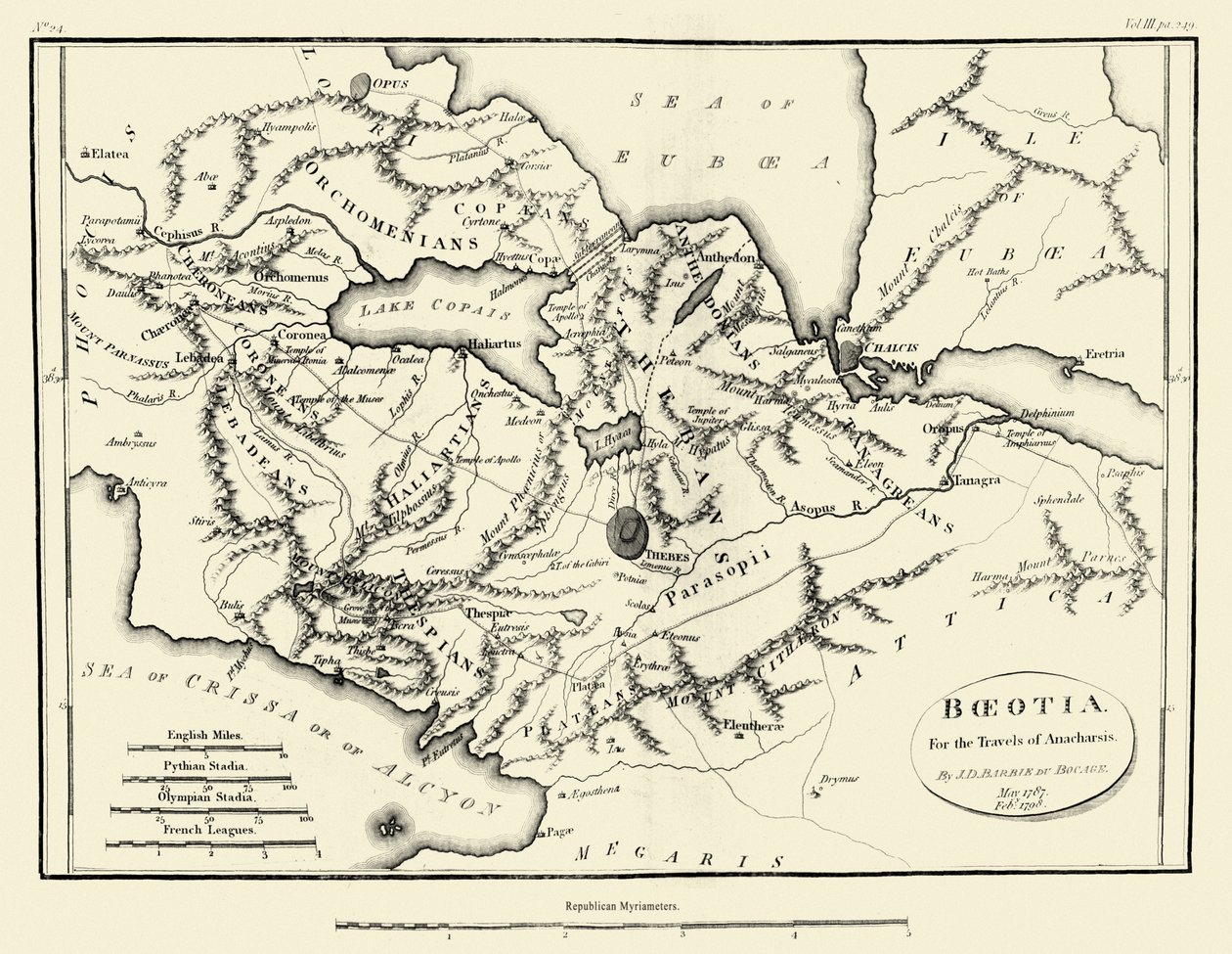 Antik Boiotia Haritası by J. J. Barthélemy