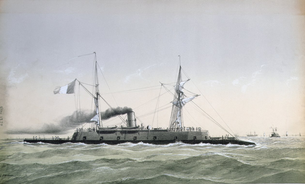 Fransız Donanması zırhlı sahil güvenlik gemisi Le Rochambeau, c. 1870 by J. Koerner