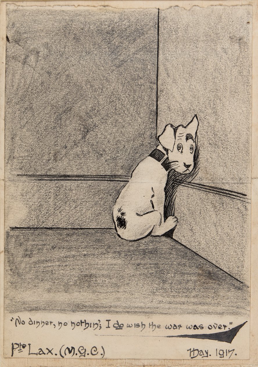 Akşam yemeği yok, hiçbir şey yok, keşke savaş bitseydi, 1917 (kalem, kalem ve kağıt üzerine mürekkep) by J. Lax