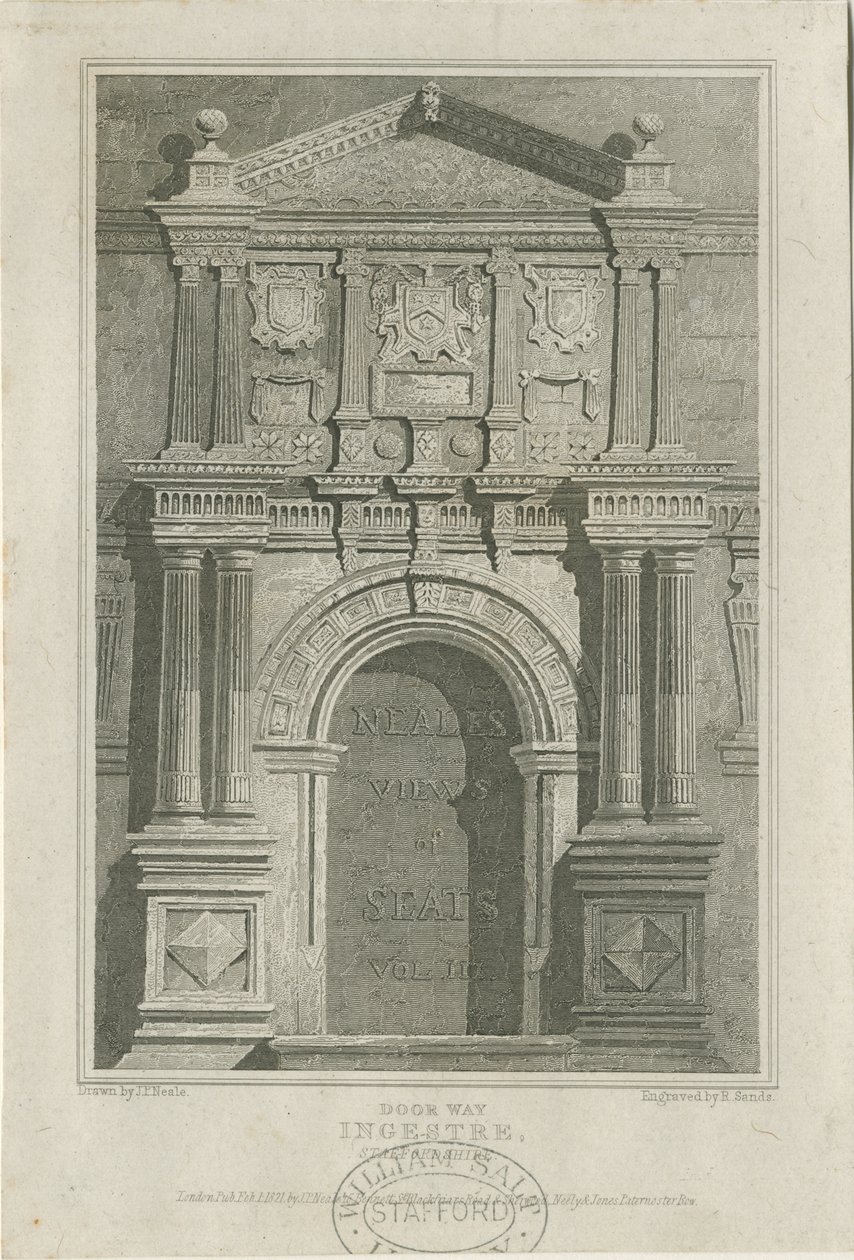Ingestre Salonu - Giriş: gravür, nd [c 1821] (baskı) by John Preston Neale