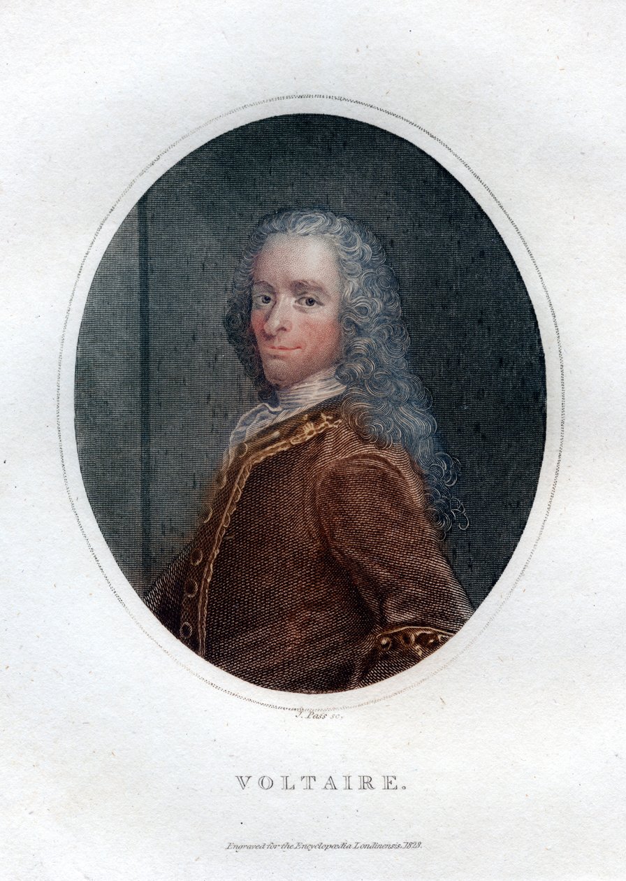 François Marie Arouet Voltaire, 18. yüzyıl Fransız yazar ve hiciv yazarı, 1828. by J. Pass