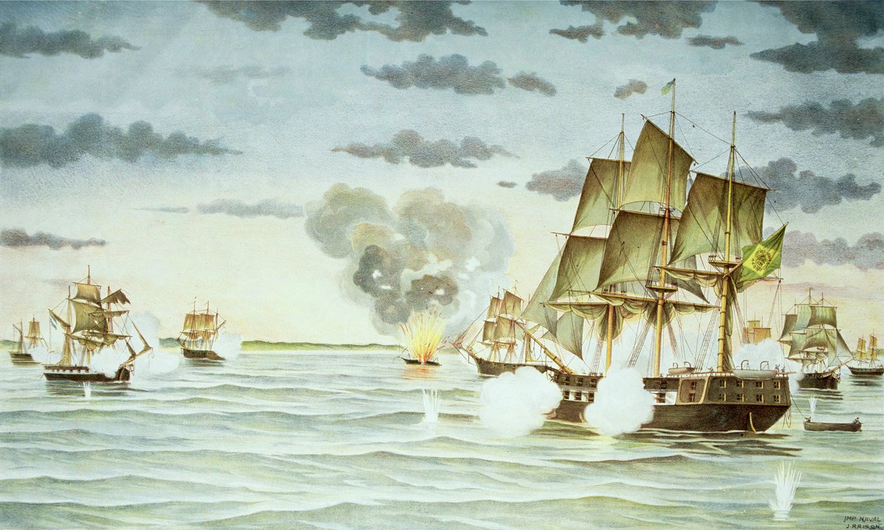 Uruguay ve Brezilya arasındaki Cisplatine Savaşı (1825-28) sırasında Quilmes Savaşı (gravür) by J. Raison