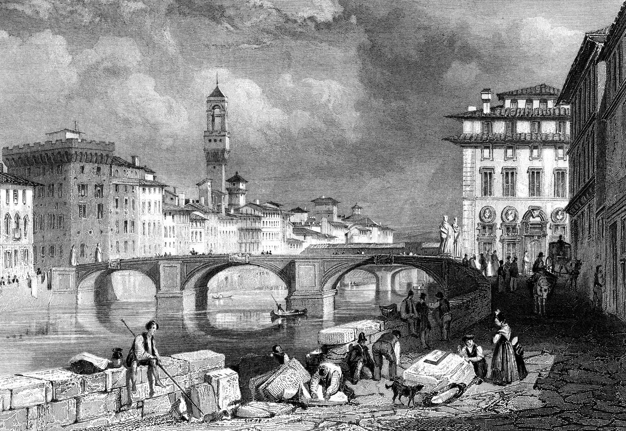 Ponte Santa Trinita, Floransa, İtalya, 19. yüzyıl. by J. Redaway