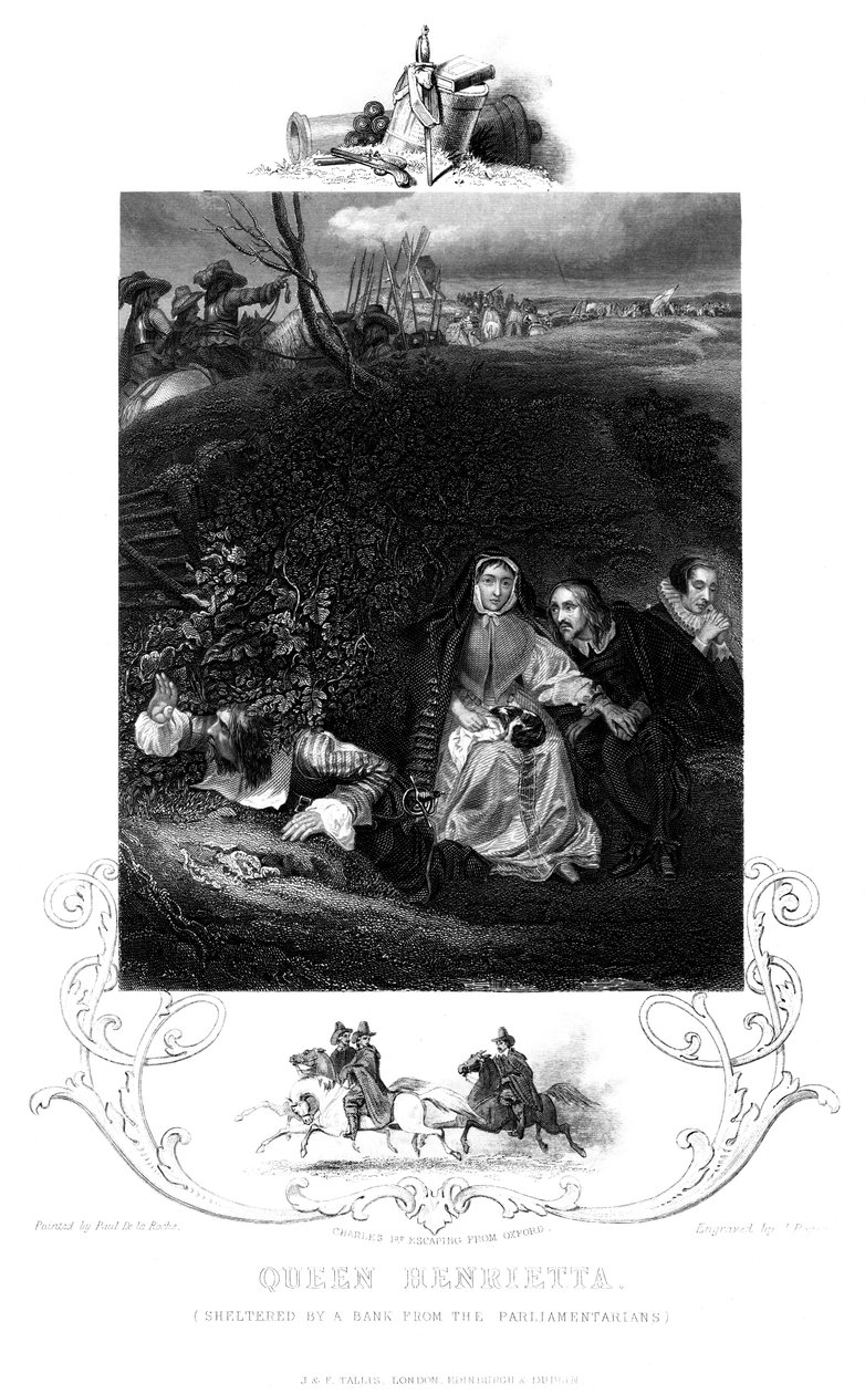 Kraliçe Henrietta 1609-1669, parlamenterlerden bir banka tarafından korunuyor, 19. yüzyıl. by J. Rogers