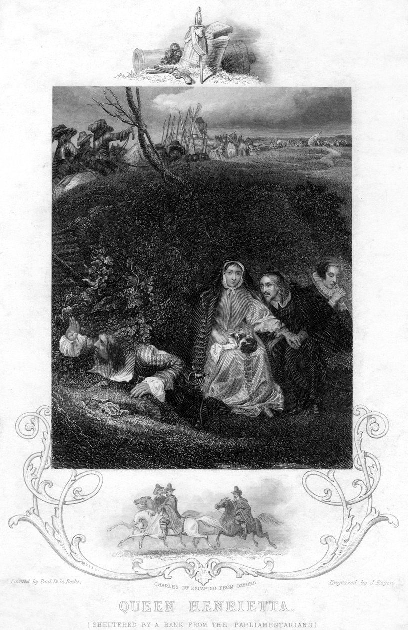 Kraliçe Henrietta, Parlamenterlerden bir banka tarafından korunuyor, 19. yüzyıl. by J. Rogers