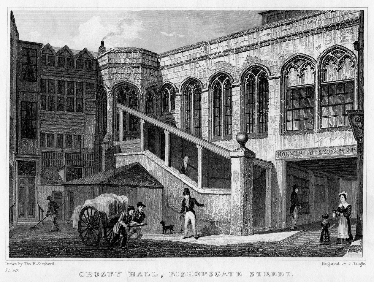 Crosby Hall, Bishopsgate Caddesi, Londra Şehri, 1830. by J. Tingle