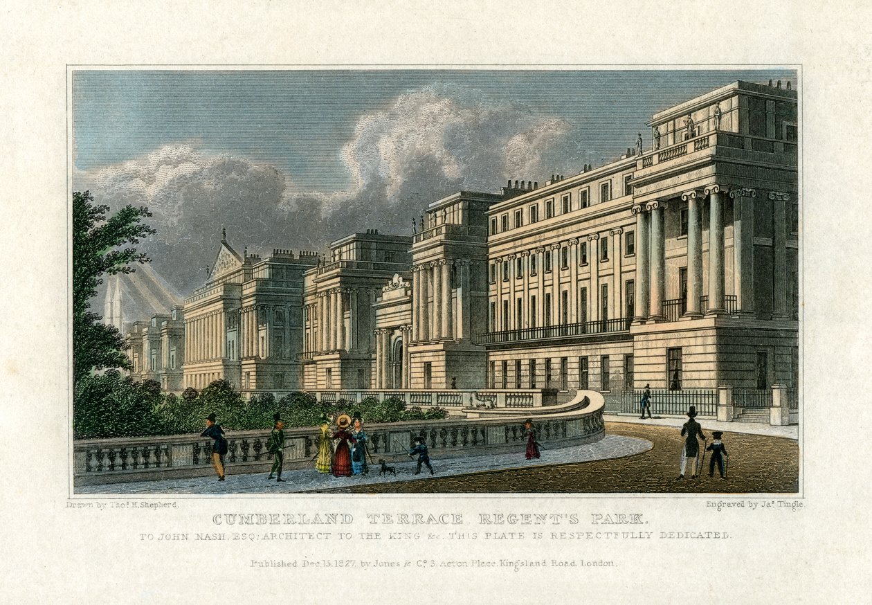 Cumberland Teras, Regents Park, Londra, 1827 by J. Tingle