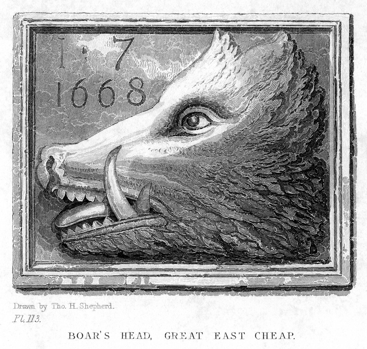 Boars Head Tavern, Eastcheap, Londra, 19. yüzyıldan Inn işareti. by J. Tingle