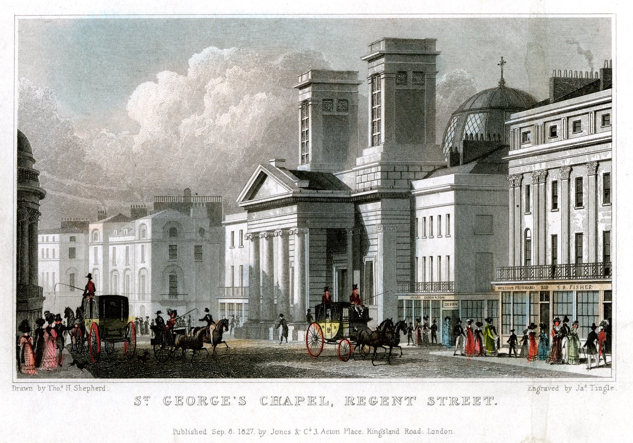 St Georges Şapeli, Regent Caddesi, Westminster, Londra, 1827. by J. Tingle