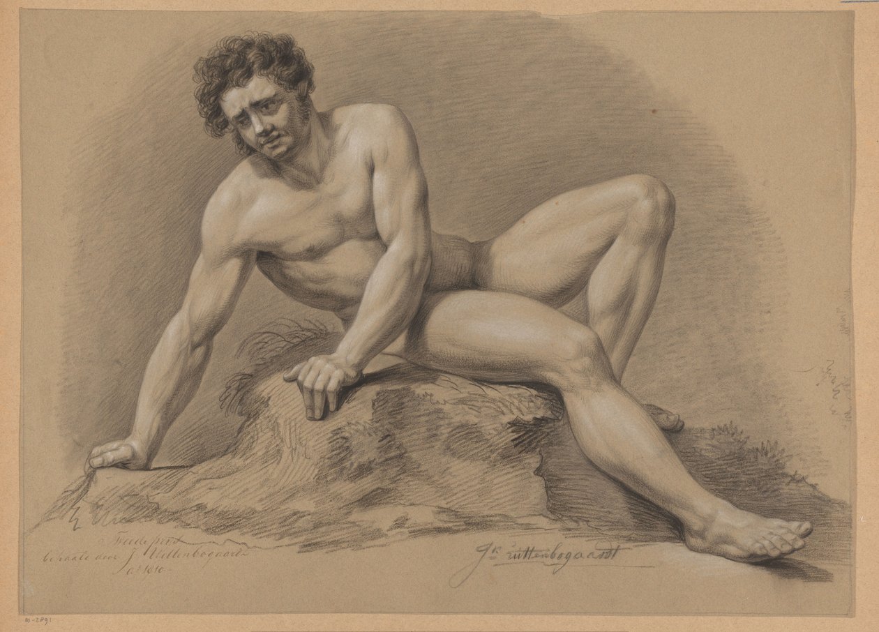 Oturan erkek çıplak, önden bakıldığında (2. ödül 1810) by J. Uittenbogaardt