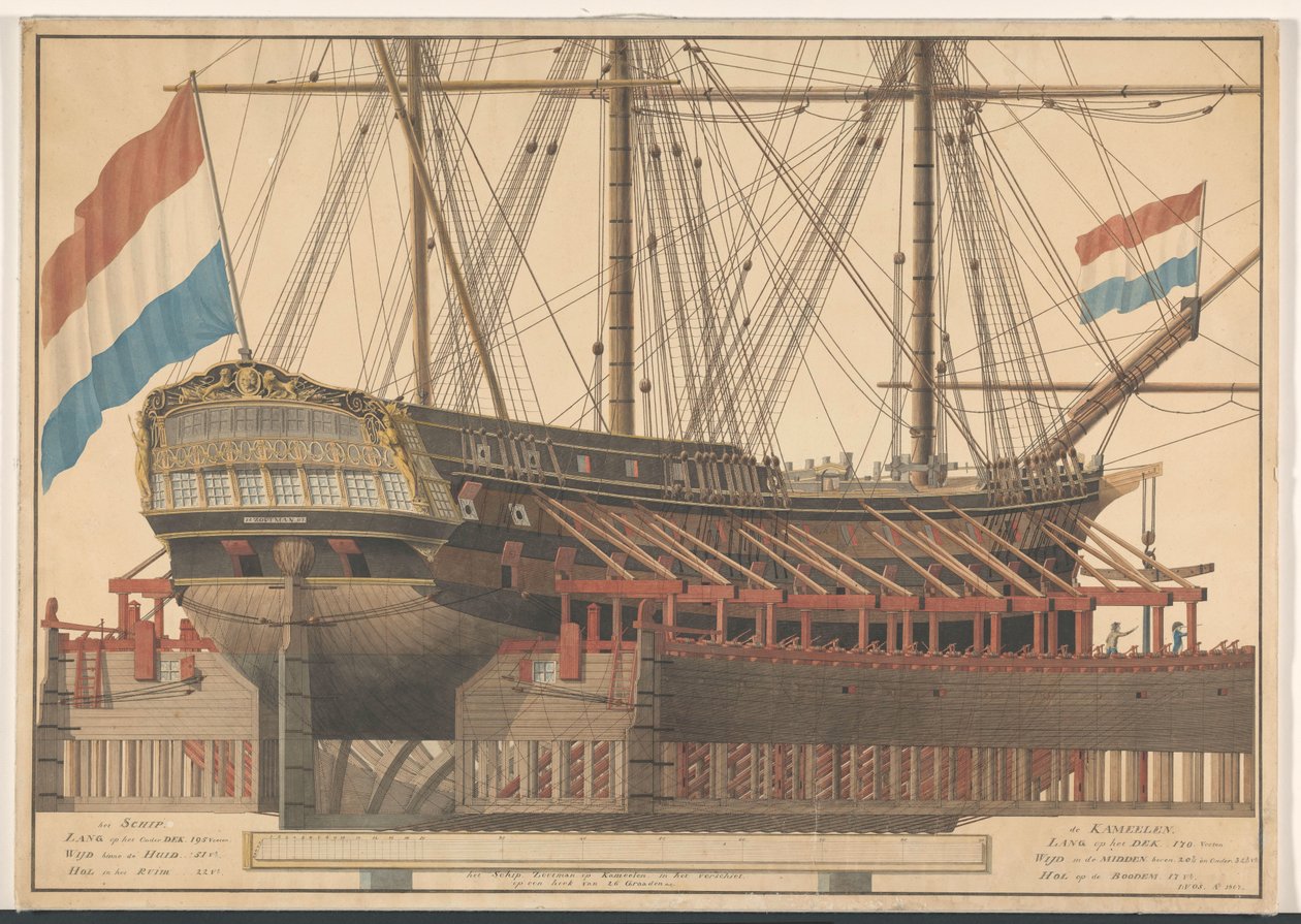 Zoutman gemisi develer üzerinde by J. Vos (signed by artist)
