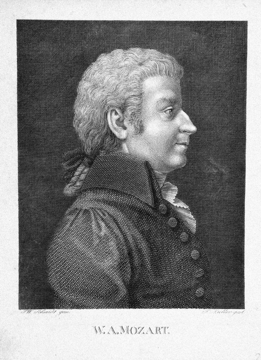 Wolfgang Amadeus Mozart, yaklaşık 1825 by J. W. Schmidt