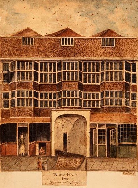 White Hart Inn, Bishopsgate Caddesi, 1810 dolayları by J. Williams