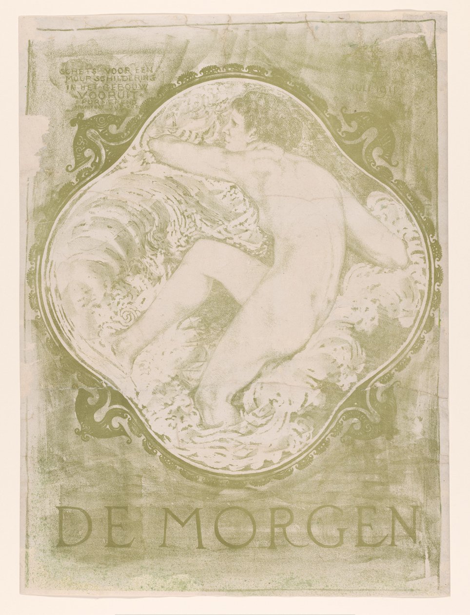 Dalgalarda çıplak kadın De Morgen / Sketch, binada bir duvar resmi için Vooruit Purmerend mimar JJP Oud. (nesne üzerindeki başlık) by Jac Jongert