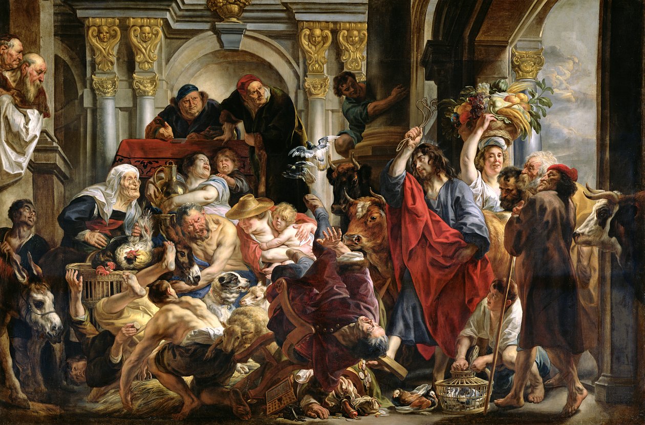 Mesih Tüccarları Tapınaktan Sürerken by Jacob Jordaens
