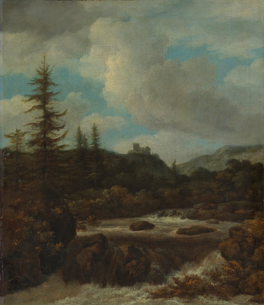 Kale yakınında bir şelale ile manzara by Jacob van Ruisdael
