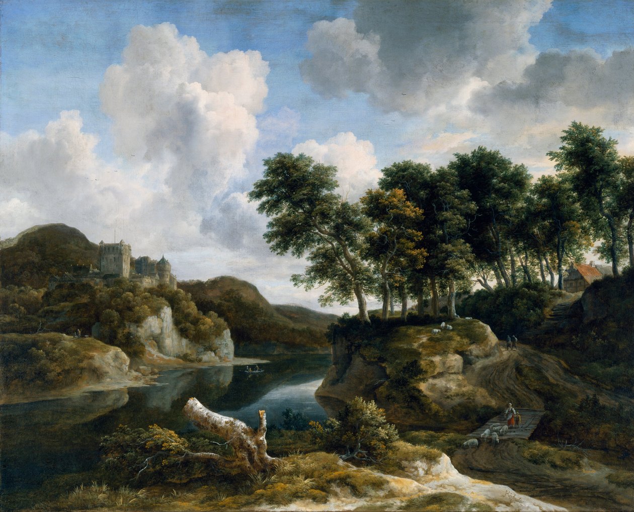 Yüksek Bir Uçurumda Kale Ile Nehir Manzarası by Jacob van Ruisdael