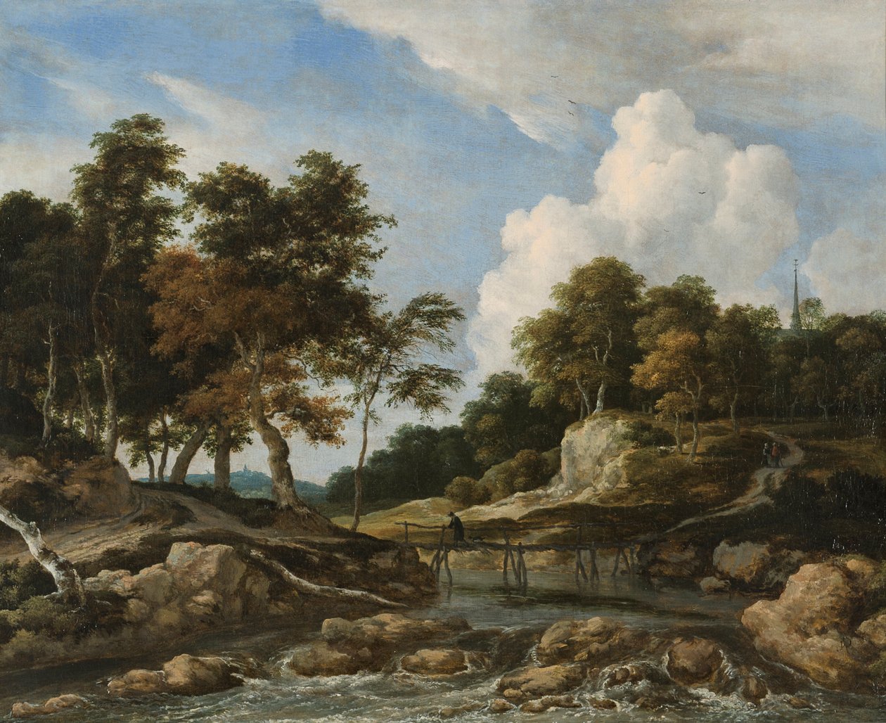 Bir Köprü ile Ormanlık Nehir Manzarası by Jacob van Ruisdael