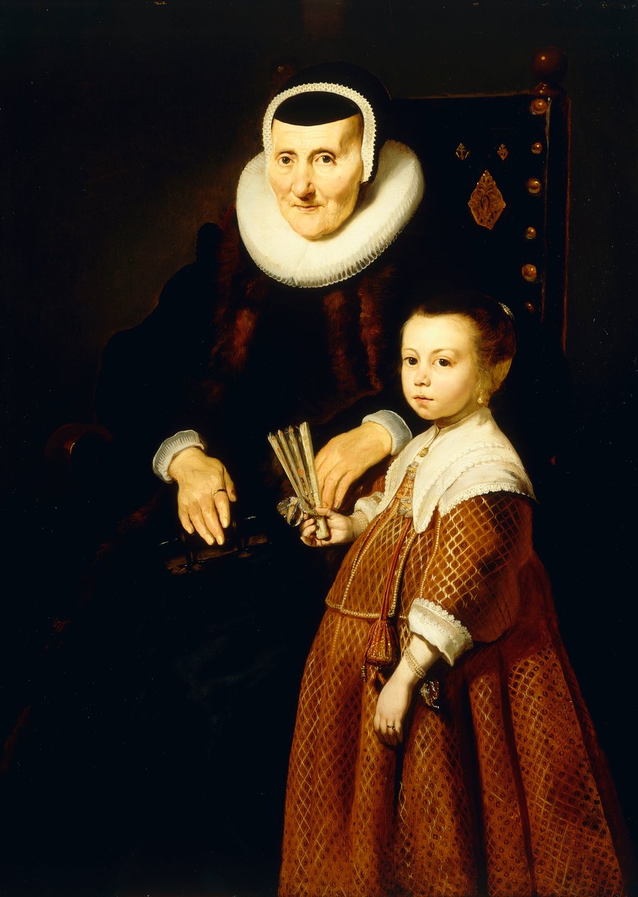 80 yaşında ve 6 yaşında bir Kızla Bir Hanımın Portresi, üç çeyrek uzunlukta, c.1632-33 by Jacob Adriensz Backer