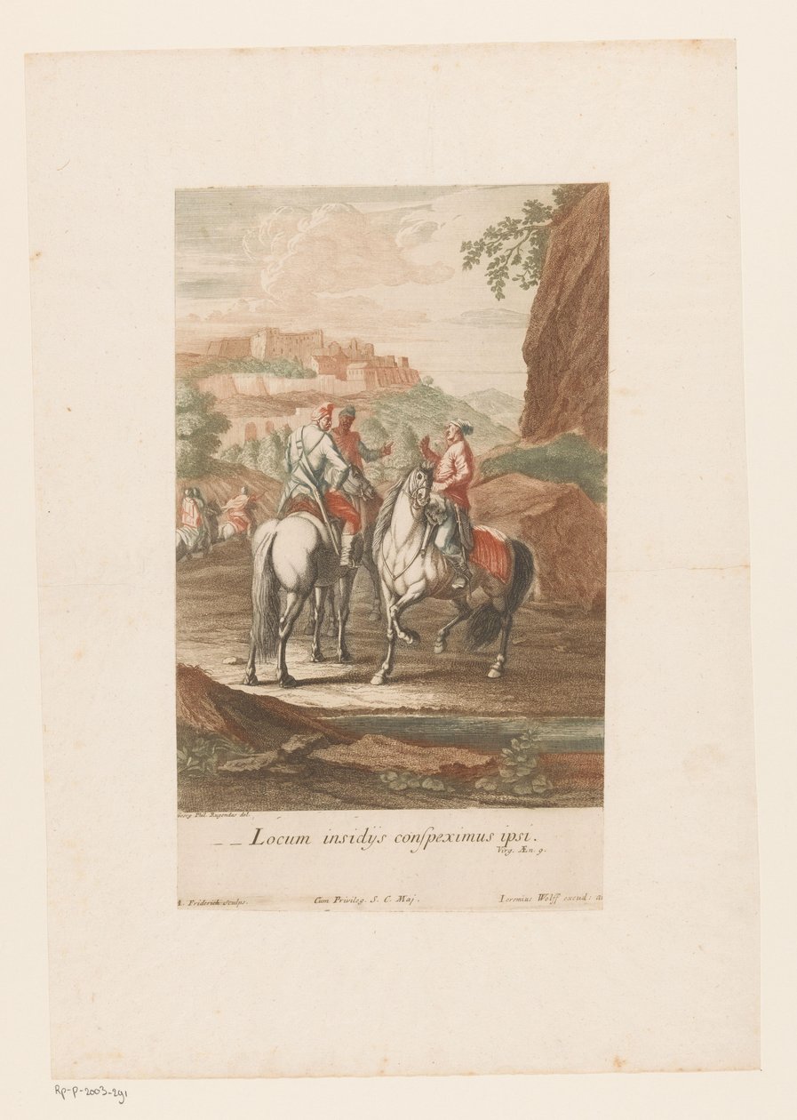 Biniciler savaş için iyi bir yer seçiyor Locum insidijs conspeximus ipsi (nesne üzerindeki başlık) by Jacob Andreas Fridrich (I)