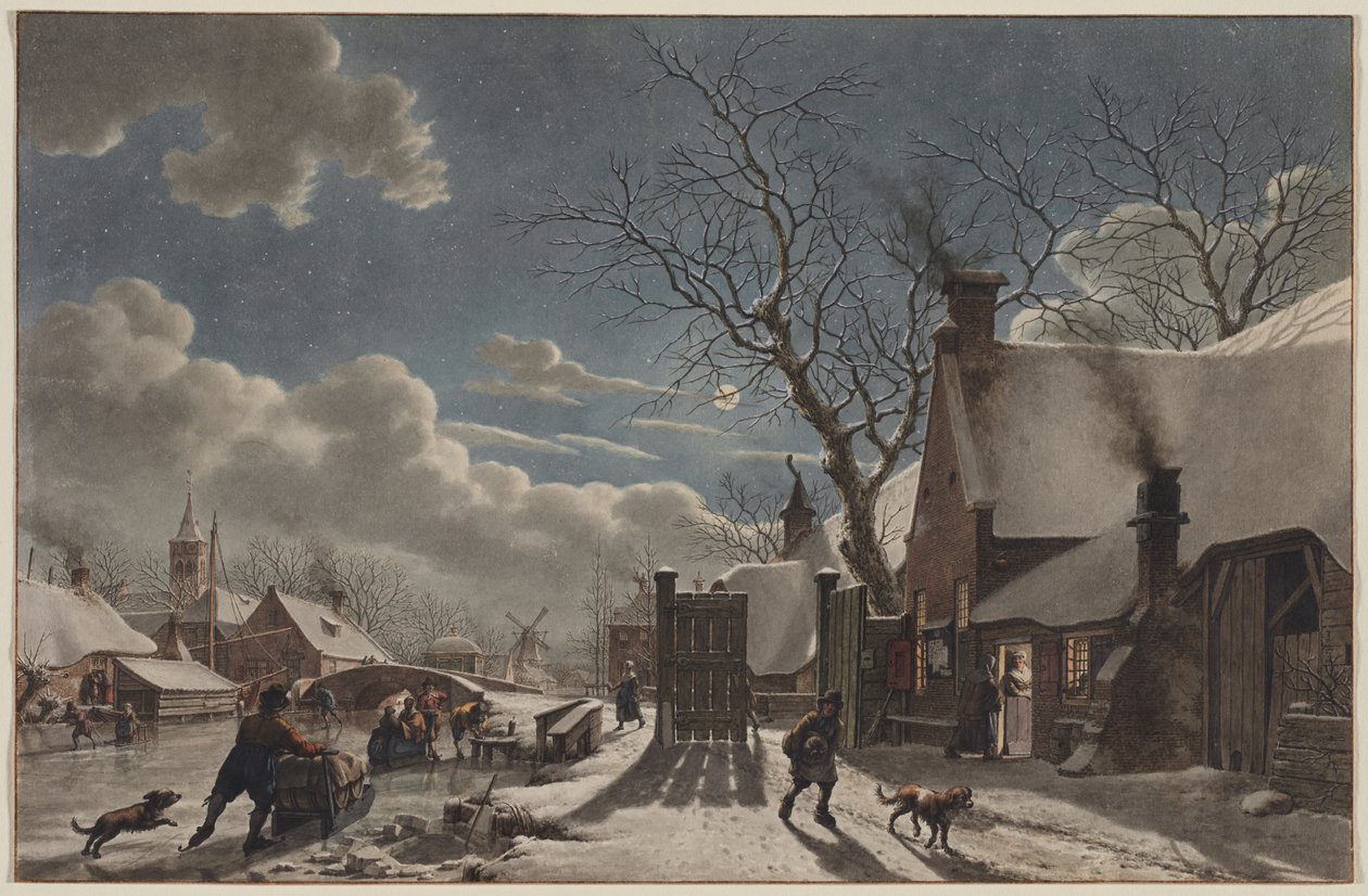 Bir Hollanda Kasabasında Kış Gecesi, 1797. by Jacob Cats