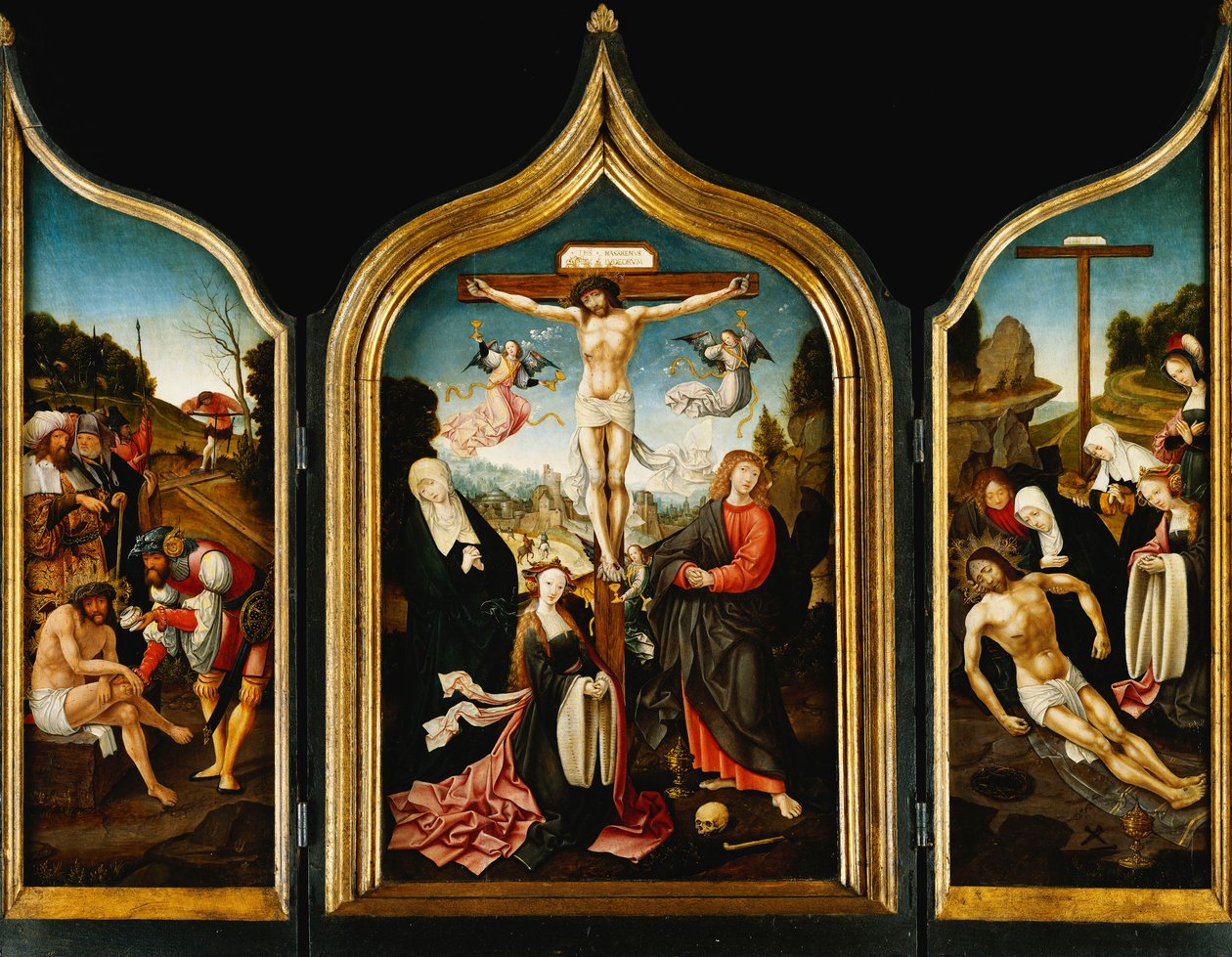 Bir Üç Parça: Bakire, Magdalen, Evangelist Aziz John ve Melekler ile Haç Üzerindeki Mesih; Kanatlarda İsa