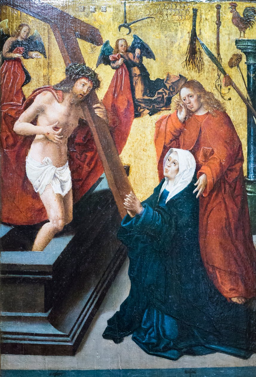 Madonna ve Evangelist Aziz John'a görünen tutku sembolü ile Dirilen Mesih by Jacob Cornelisz van Oostsanen