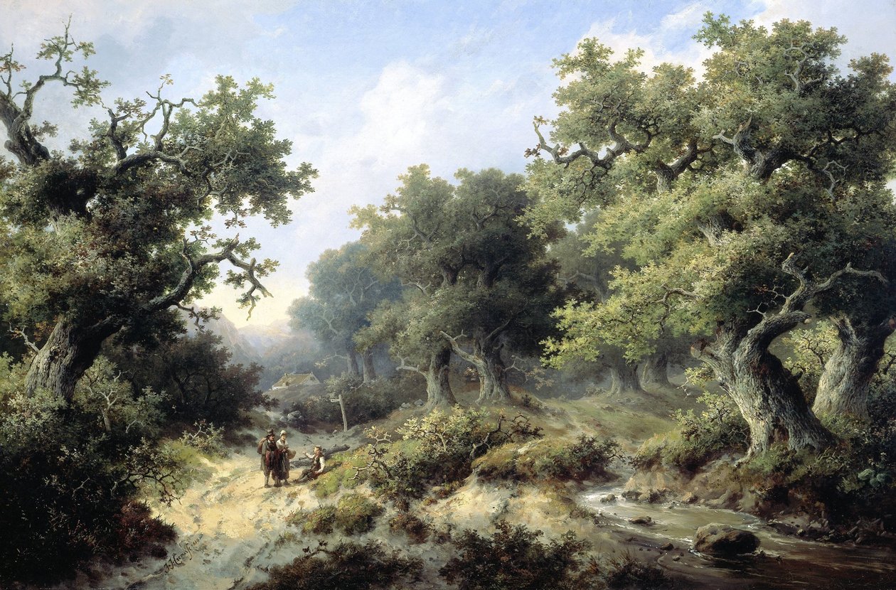 Gezginlerle orman manzarası by Jacob Cremer