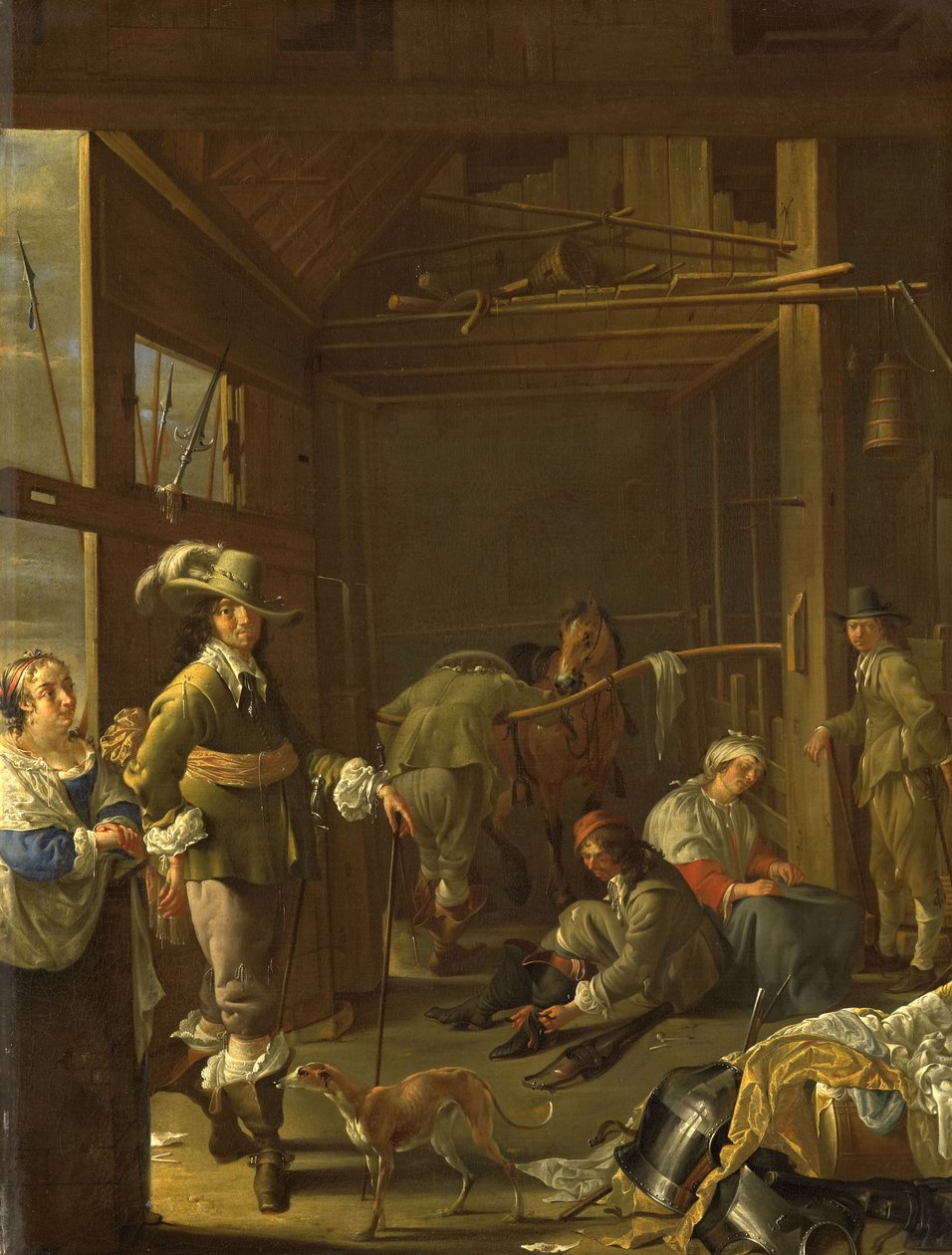 Ahırdaki Askerler, c.1655 (tuval üzerine yağlıboya) by Jacob Duck