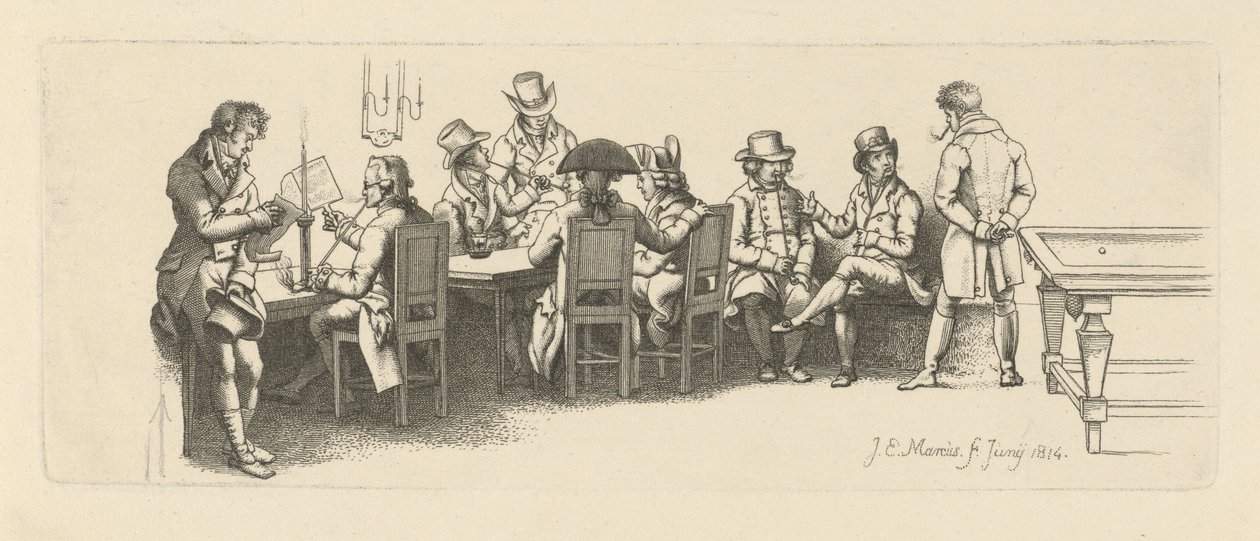 Bilardo salonu olan kahvehanedeki erkekler, 1814 by Jacob Ernst Marcus