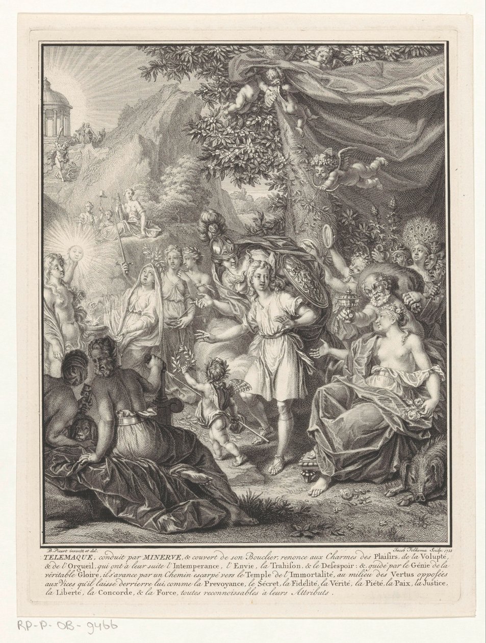 Telemachus ve Minerva ile alegorik temsil Başlık sayfası: François de Fénelon, Les avantures de Telemaque, 1734 by Jacob Folkema