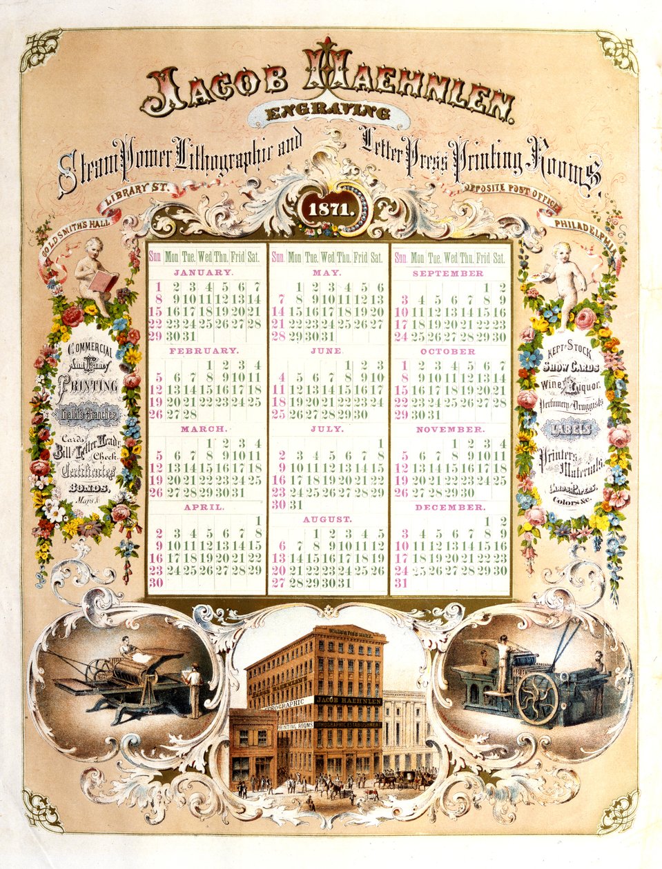 Jacob Haehlen Gravürcüler - 1871, 1871 Takvimi (litografi) by Jacob Haehnlen
