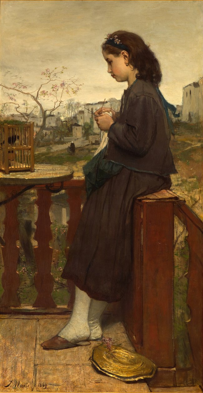 Balkonda örgü ören kız, Montmartre, 1869 by Jacob Henricus or Hendricus Maris