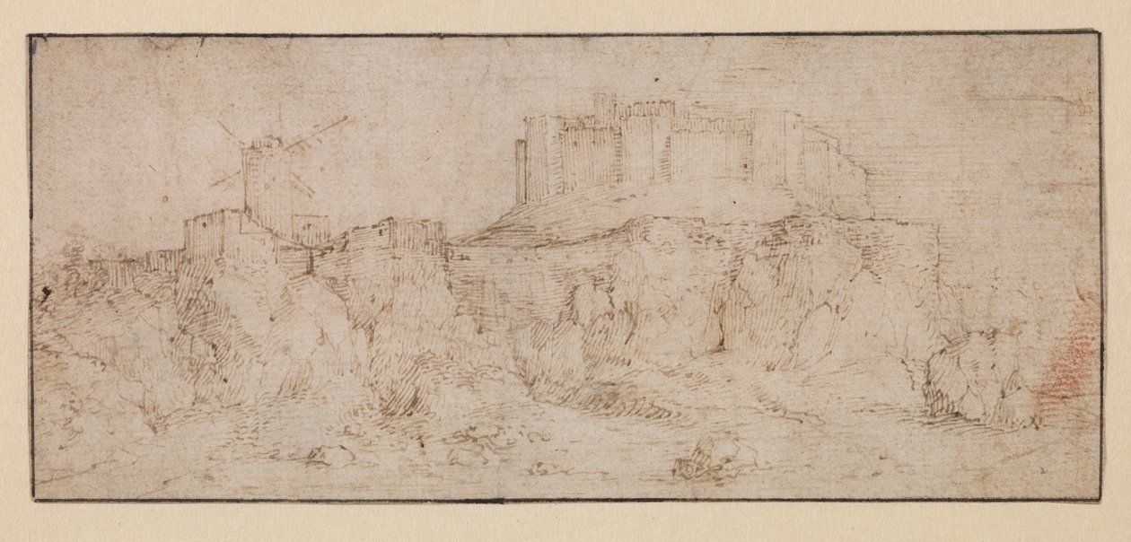 Kayanın üzerinde bir kale ile manzara by Jacob I (attr.to) Savery