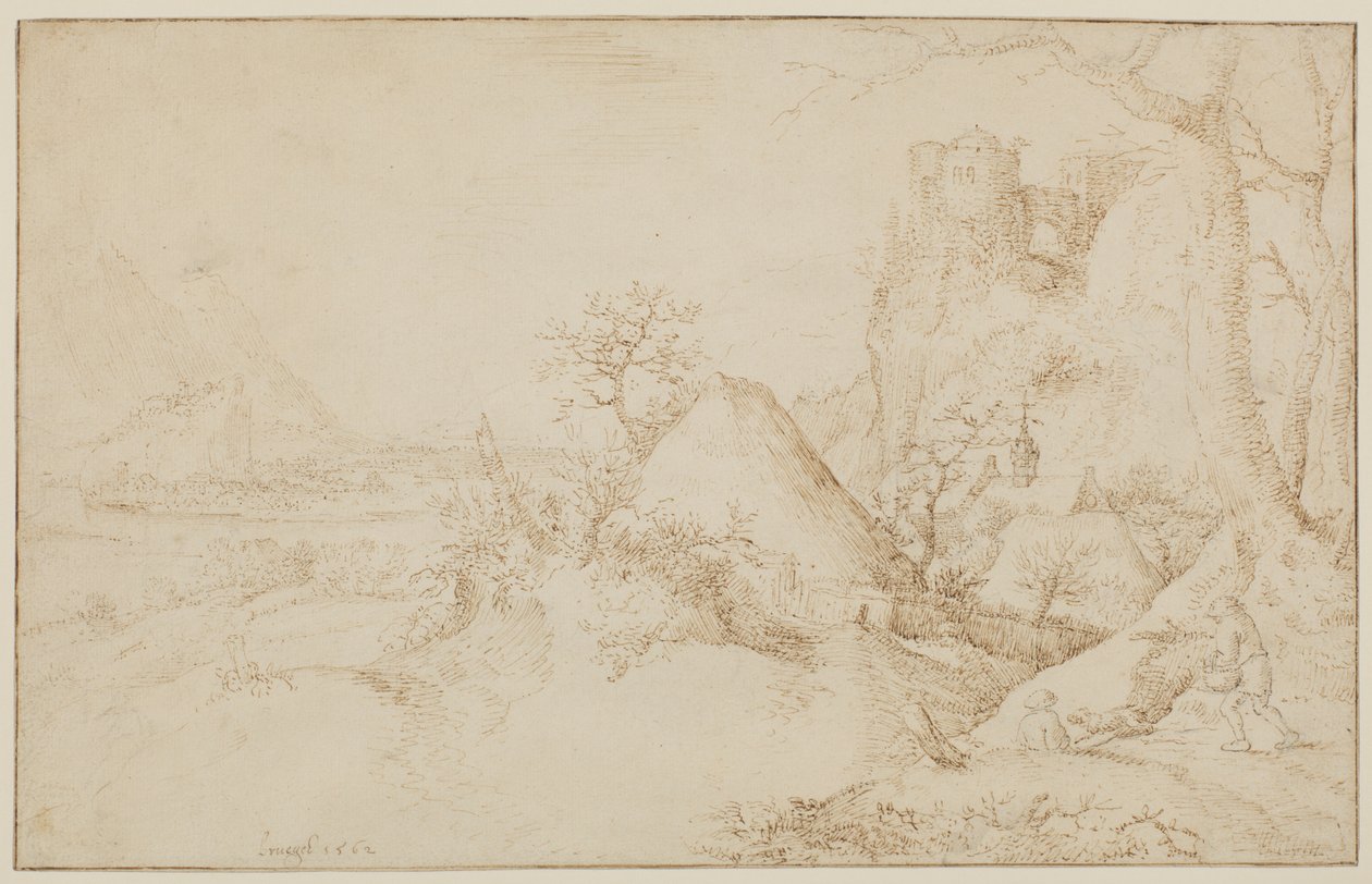 İki köylü ve bir köpeğin olduğu manzara, c.1525-69 by Jacob I Savery
