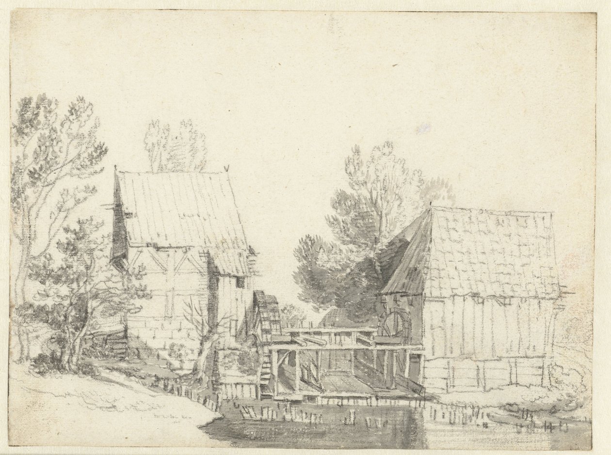 İki Su Değirmeninin Görünümü by Jacob Isaacksz van Ruisdael (school of)