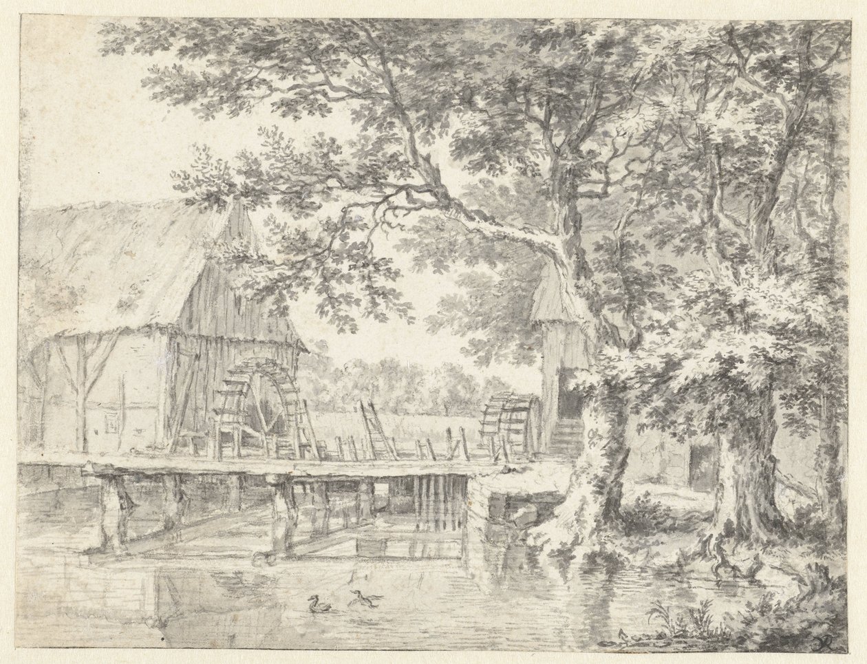 Bir Savağın Yanındaki İki Su Değirmeninin Görünümü by Jacob van Ruisdael