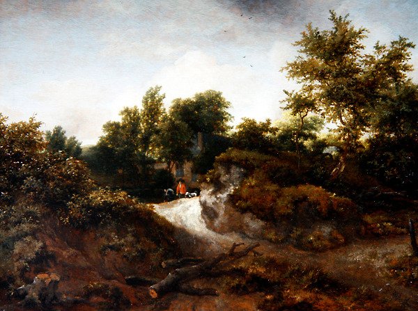 Ağaçlı Kumul Manzarası (panelde yağlı boya) by Jacob van Ruisdael