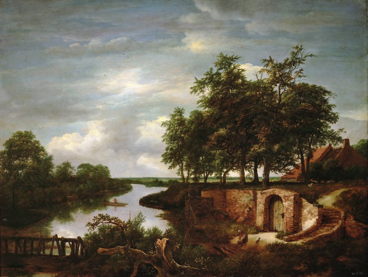 Mahzen Girişli Nehir Manzarası - Jacob Isaacksz van Ruisdael (1628/29-1682). ahşap üzerine yağ by Jacob van Ruisdael