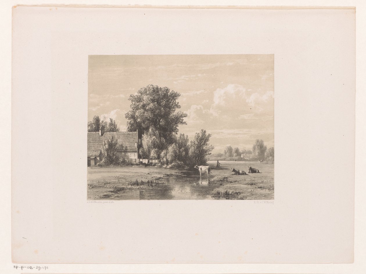 Suda çiftlik ve inek ile manzara by Jacob Jan van der Maaten