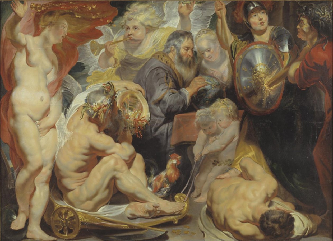 Bilim Üzerine Alegori. Minerva ve Cronus, Bilimi Kıskançlık ve Cehalete karşı koruyor by Jacob Jordaens