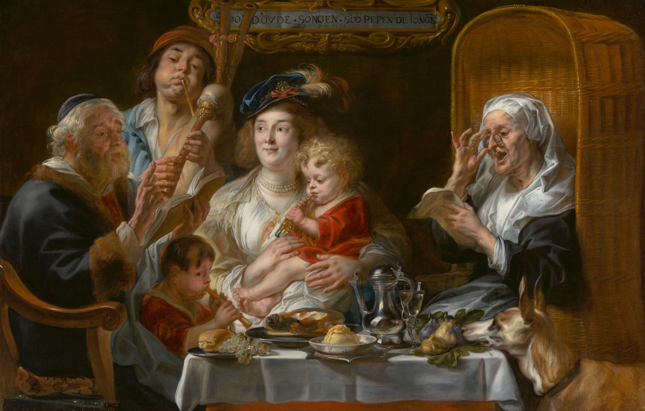 Yaşlılar Şarkı Söylerken, Gençler de Boru Çalar by Jacob Jordaens