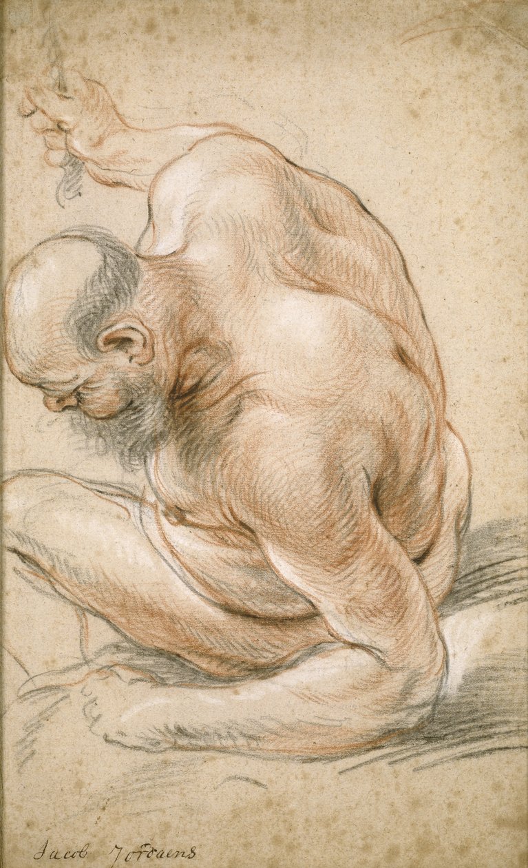 Çıplak Yaşlı Adam Oturmuş, Koluna Yaslanmış, Sola Dönmüş, 1640 dolayları by Jacob Jordaens