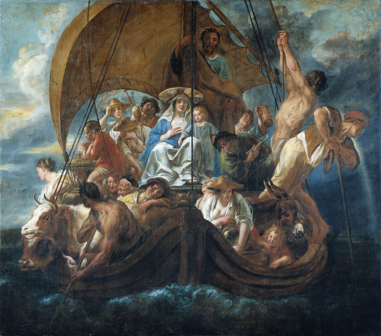 Bir Teknede Çeşitli Kişiler ve Hayvanlarla Birlikte Kutsal Aile by Jacob Jordaens