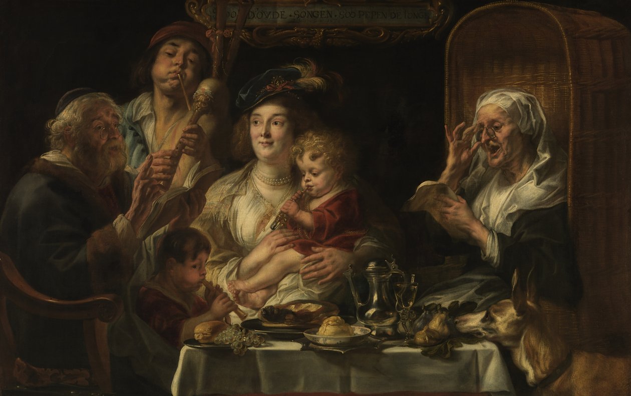 Yaşlılar Şarkı Söyler, Gençler Cıvıldar by Jacob Jordaens