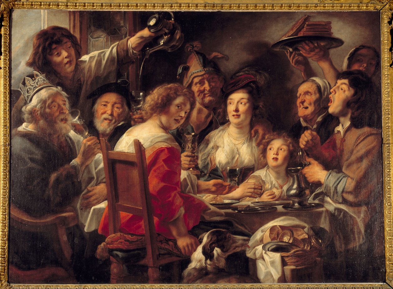 Kral içiyor ya da epiphany ateşinin beraberliği Tablo Jacob Jordaens (1593-1678) (ec.flam.) 17. yüzyıl Güneşi. 1,52x2,04 m by Jacob Jordaens
