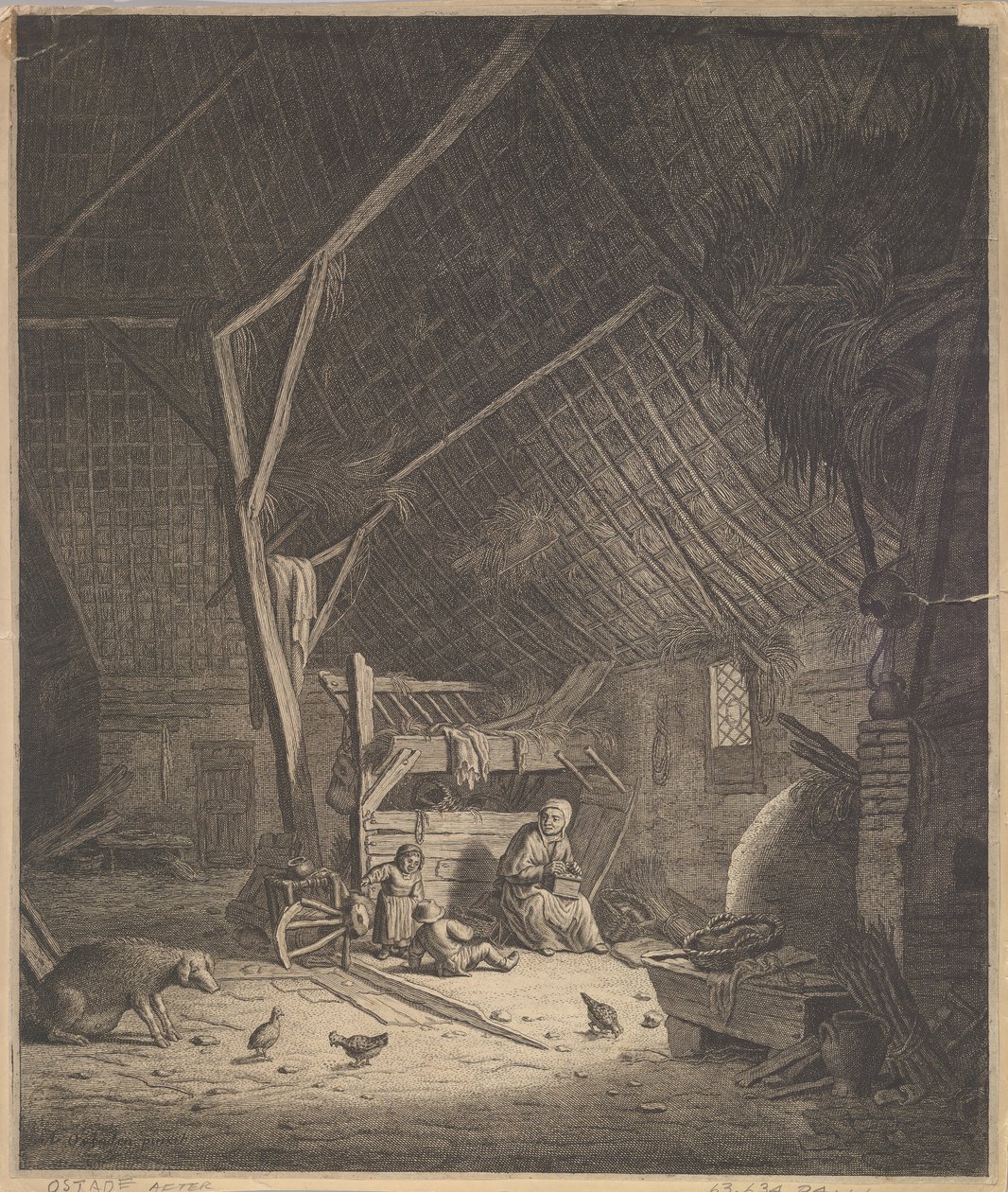 Anne ve İki Çocuklu Bir Ahırın İçi, Sağ Önünde Bir Domuz kopyası, 17. yüzyıl. by Jacob Louys
